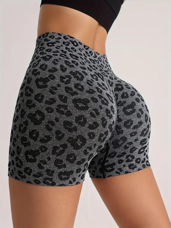 Women's Leopard Print High Waist Sports Shorts, Gym Shorts, Sporty Comfortable Skinny Shorts, Gym Shorts, Ladies Sportswear for Indoor Outdoor Wear, Gym Clothes, Shorts for Women, Summer Outfits 2024