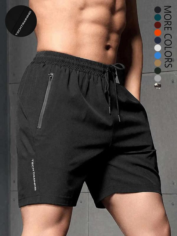 Men's New Trendy Letter Print Zipper Pocket Drawstring Waist Track Shorts, Quick Drying Drawstring Sports Shorts for Summer Gym Workout Running, Going Out Outfit, Comfort Shorts for Men, Back To School Outfits