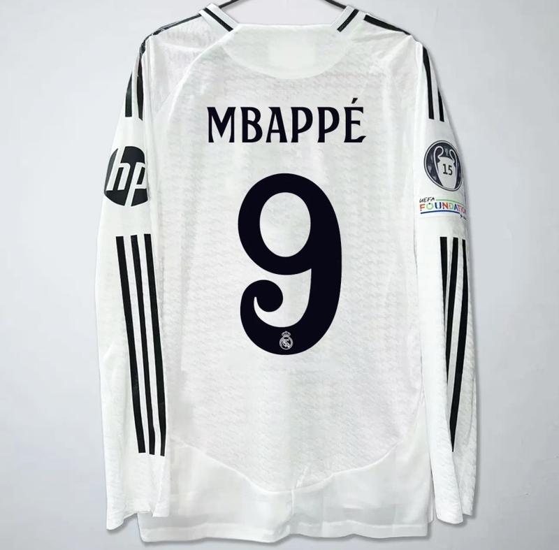 24-25 RM Home Jersey #9 Mbappe #5 Bellingham White Long Sleeve Soccer Jersey