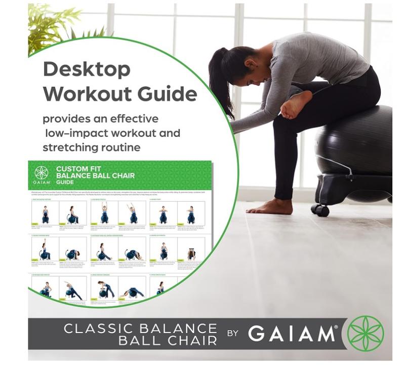 Gaiam Classic Balance Ball Chair – Exercise Stability Yoga Ball Premium Ergonomic Chair for Home and Office Desk with Air Pump, Exercise Guide and Satisfaction Guarantee