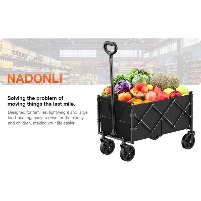 Nadonli Foldable Wagon With Wheels, Portable Heavy Duty Collapsible Beach Cart - Large Capacity Utility Wagon For Shopping, Sports, Camping,Garden,Grocery - Black christmas 2024 ornament