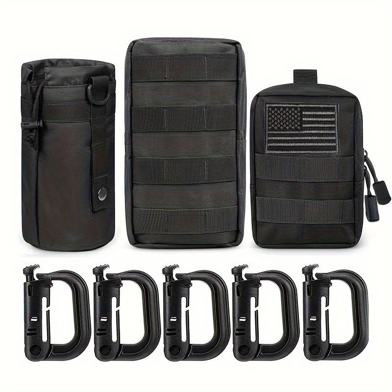 3-Pack Molle Pouch Combo, Water Bottle Pouch Holder Molle Pouches, Compact Utility EDC Waist Bag Pack Get 5 D Buckles And 1 American Flag Badge