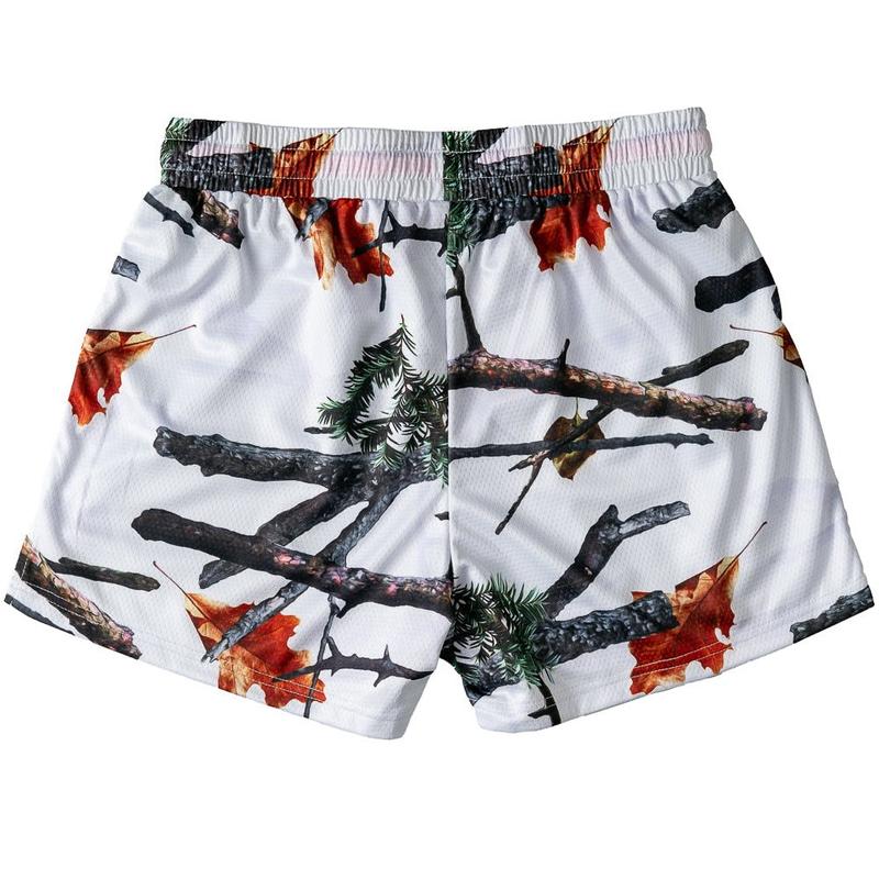 Kill Crew Muay Thai Shorts - White Camo, Unisex, Mid Thigh Cut, Pockets, Gym Shorts, Elastic Waistband, Long drawcord with wax tips