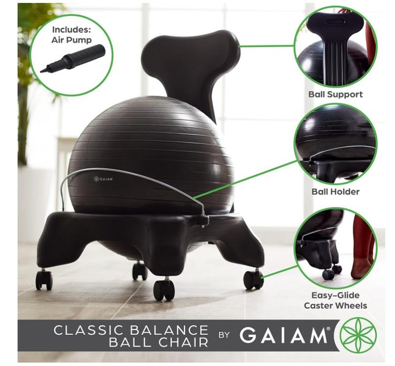 Gaiam Classic Balance Ball Chair – Exercise Stability Yoga Ball Premium Ergonomic Chair for Home and Office Desk with Air Pump, Exercise Guide and Satisfaction Guarantee