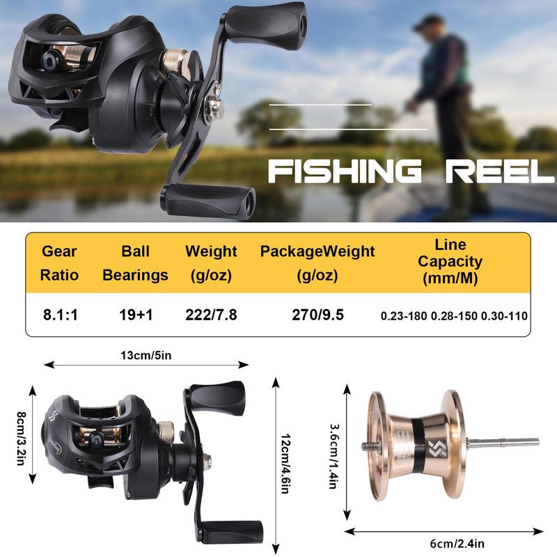 Baitcasting Fishing Reel, 1 Count 19+1 BB 8.1:1 Gear Ratio Ultra-smooth Fishing Reel, Fishing Accessories for Traveling, Beginner Fishing Reel