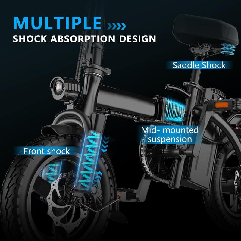 APYEAR Electric Bike 14Inch Folding for Adults,400W Motor 30+ Miles,Maximum speed 20+MPH E-Bike,48V12Ah Removable Battery,Air Tires Front and Rear Disc Brake Design LED Display Portable Ebike,Can Carry 2 People Electric Bicycle