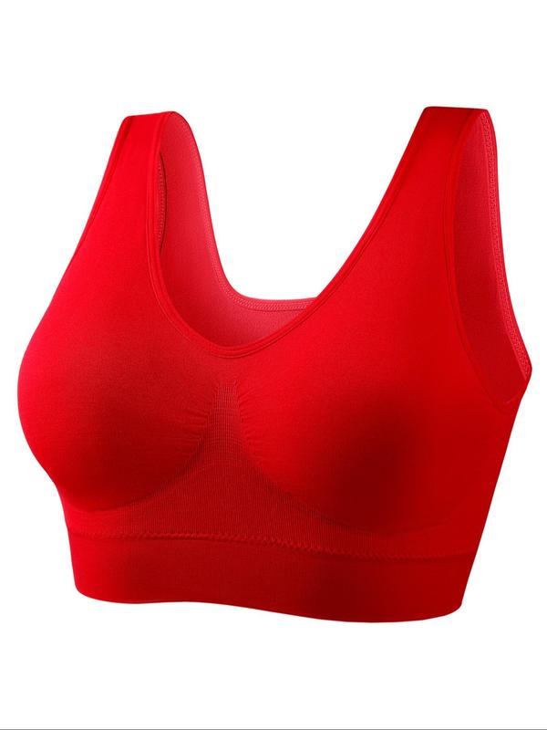  Plus 4pcs Solid Wireless Sports Bra, Push Up Bra, Soft Comfy Breathable Scoop Neck Lingerie Top for Daily Wear, Women's Clothing, Women's Underwear for All Seasons