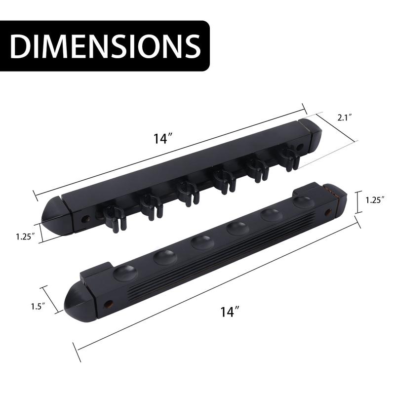 2-Piece 6 Billiard Pool Cue Stick Wall Rack, Wall Mounted Holders (4 Colors)