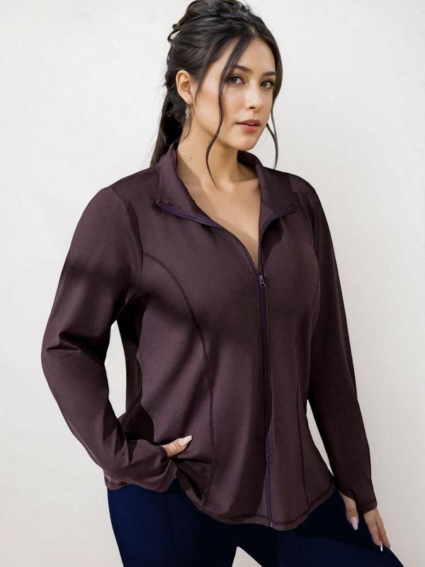  Women's Zip Up Sports Jacket, Sporty Long Sleeve Outerwear for Women, Women's Plus Sportswear for Indoor Outdoor Wear