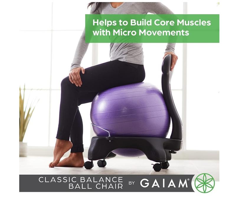 Gaiam Classic Balance Ball Chair – Exercise Stability Yoga Ball Premium Ergonomic Chair for Home and Office Desk with Air Pump, Exercise Guide and Satisfaction Guarantee