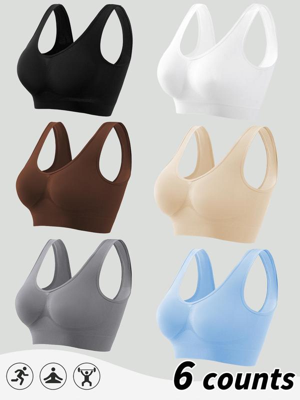 Sporty Women's Solid Color Removable Padded Sports Bra, High Stretch Seamless Yoga Lingerie Top, Ladies Sportswear for Indoor Outdoor Wear