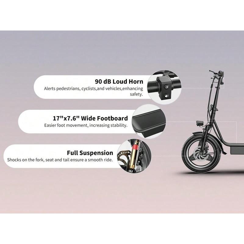 Electric Scooter Adults, 500W(650W Peak) Motor, 25mph Speed 30Miles Long Range Electric Scooter With Seat, Dual Disc Brakes, 48V 15AH E Scooter For Commuter, Travel