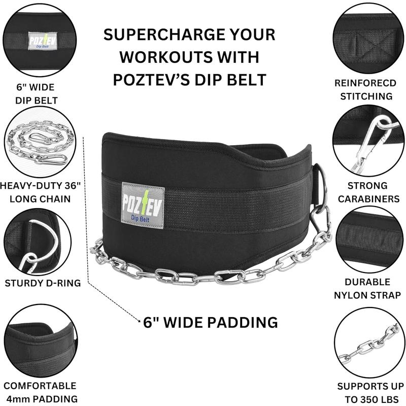 Dip Belt with Chain for Weight Lifting Optimal for Pull Ups Dips Squats Weightlifting Belt Squat Attachment Crossfit Workout Dipping Belt - Unisex Gym Equipment