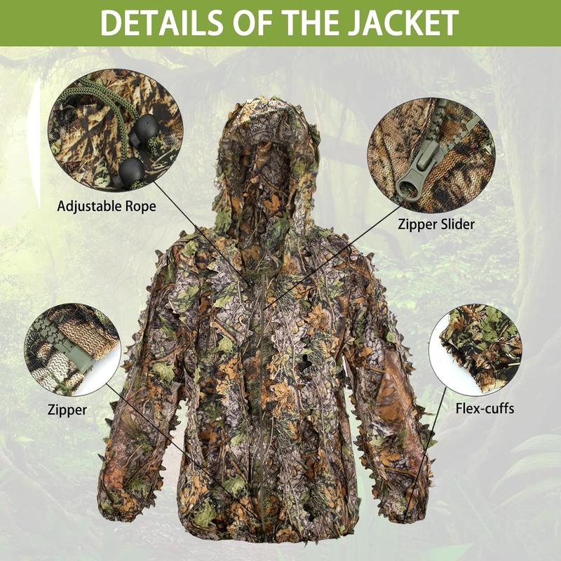 Ghillie Suit, Leafy Suit for Hunting, Hunting Gear Including Hunting Clothes for Turkey Hunting, Outdoor Jungle and Halloween