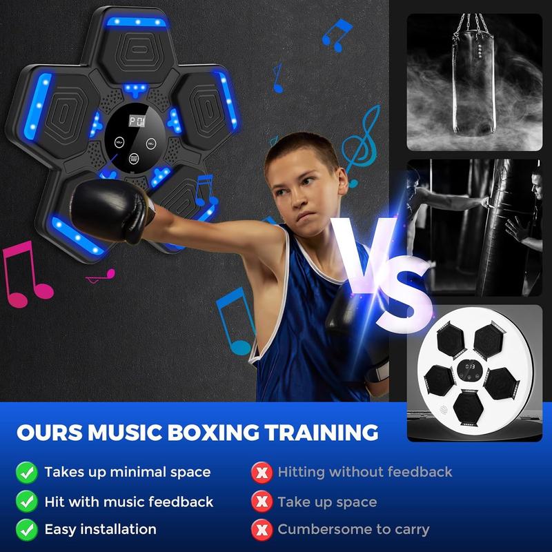 2024 Music Boxing Machine with Boxing Gloves, Smart Bluetooth Boxing Machine with LED Electronic Wall Mounted, Music Boxing Target Workout Punching Equipment for Home