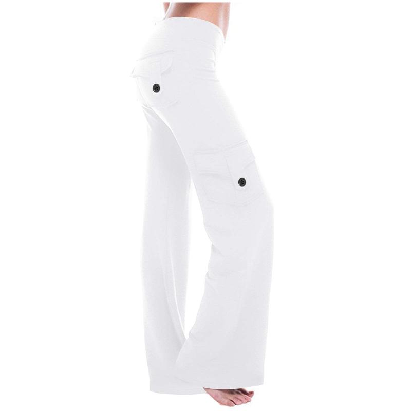 Cargo Pants for Women High Waisted Stretch Fabric Yoga Pants Wide Leg Workout Sweatpants with Pockets Basic Breathable Comfort Fit Womenswear Bottom