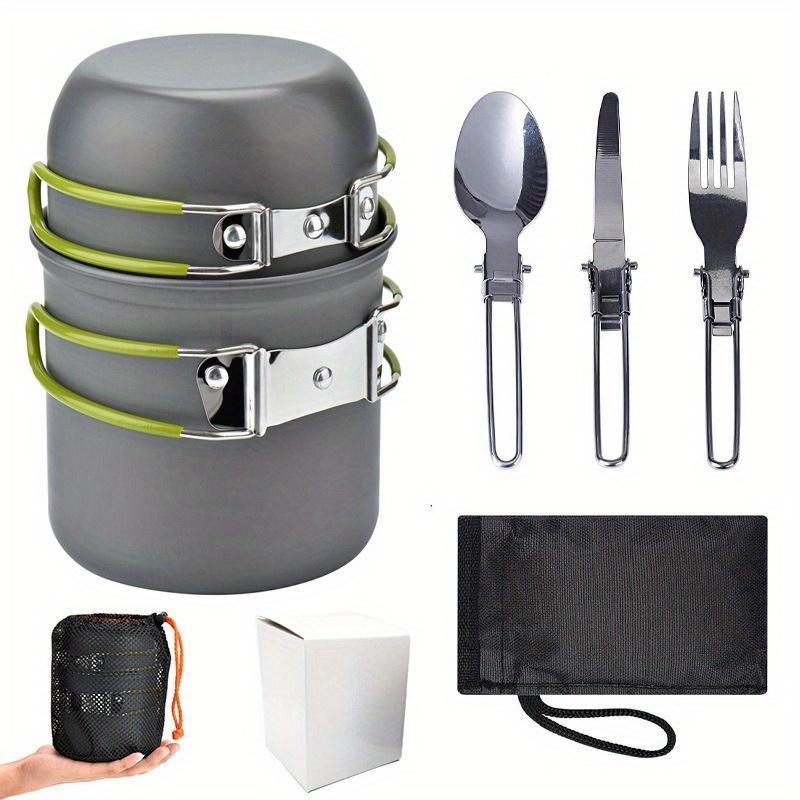 Portable Camping Cookware Set, 1 Set Pot & Bowl & Spoon & Fork & Cutter with Storage Bag, Outdoor Camping Kitchenware for 1-2 People