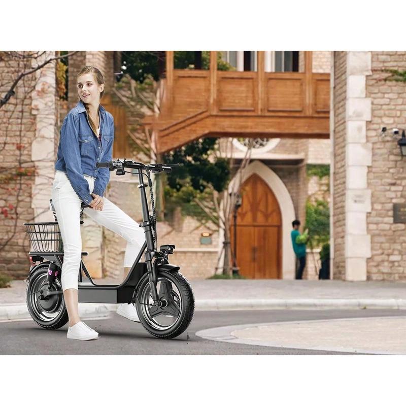 Electric Scooter Adults, 500W(650W Peak) Motor, 25mph Speed 30Miles Long Range Electric Scooter With Seat, Dual Disc Brakes, 48V 15AH E Scooter For Commuter, Travel