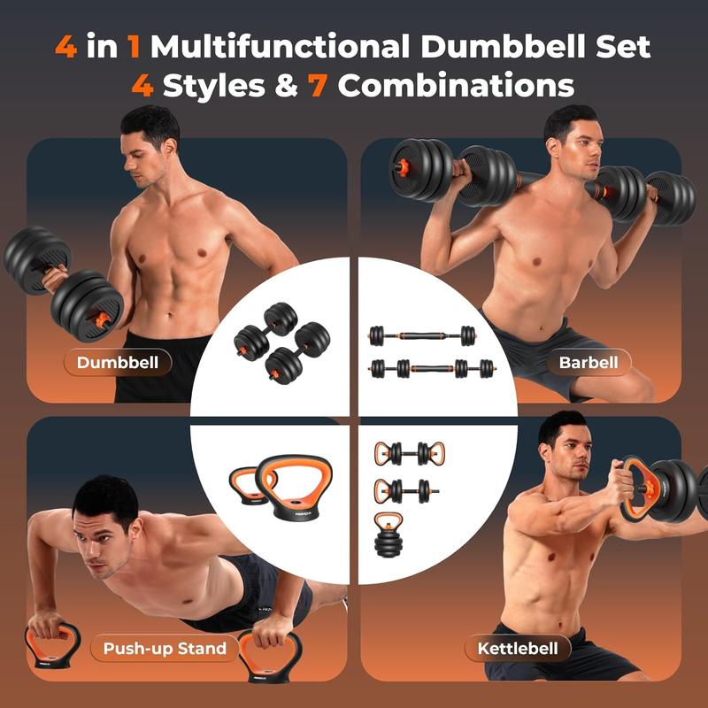 FEIERDUN Adjustable Dumbbells 20 30 50 70 lbs Set w  Connector, 4-in-1 Free Weights for Barbell, Kettlebell, Push-Up Stand – Versatile Home Gym for Men Women