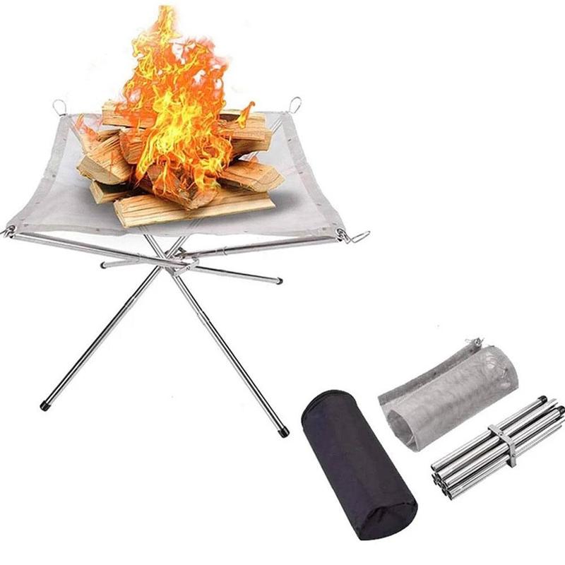 Foldable Stainless Steel Fire Pit, Heat-resistant Camping Campfire Rack, Outdoor Accessories for Patio, Backyard & Garden