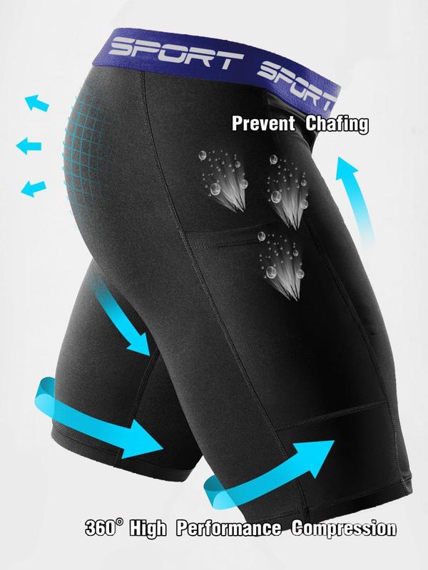 Men's Solid Pocket Sports Shorts, Quick Drying Breathable Compression Shorts, Tight-fitting Sports Bottoms for Gym Workout Running Cycling