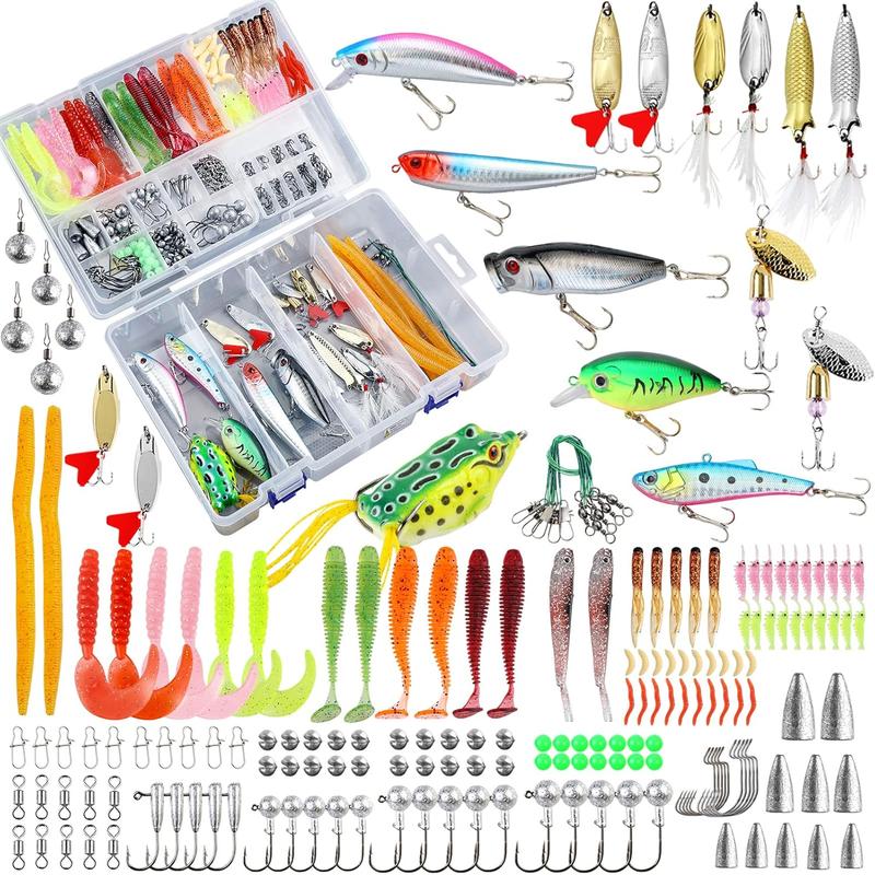 327 count Fishing Tackle Lures Bait Kit Set Fishing Tackle Box with Tackle Included Fishing Gear, Fishing Lures, Worm, Spinner, Spoon, Hook for Freshwater Bass Trout Fishing Gifts for Men