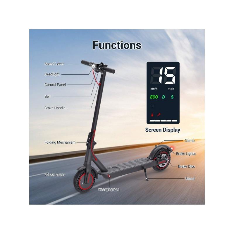 350W Electric Scooter Foldable Adults E-Scooter 20 Miles Long Range 15.5Mph Moped Scooter Shock Absorption Folding With APP Control