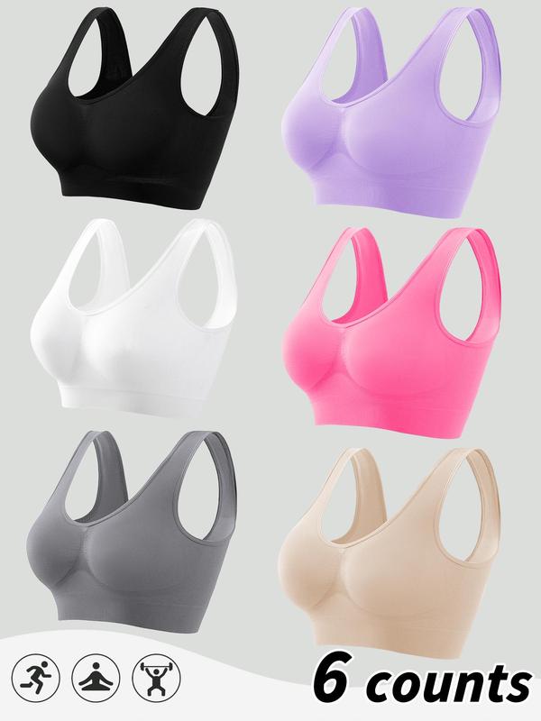 Sporty Women's Solid Color Removable Padded Sports Bra, High Stretch Seamless Yoga Lingerie Top, Ladies Sportswear for Indoor Outdoor Wear