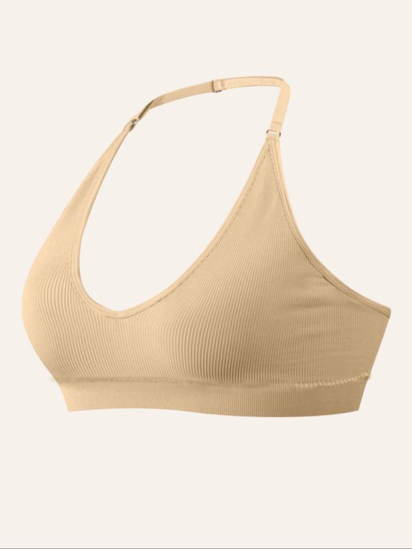 Women's Solid Backless Sports Bra, Breathable Comfortable Detachable Chest Pad Wireless Sports Bra, Ladies Sportswear for Indoor Outdoor Wear