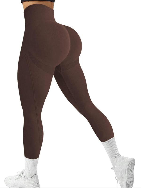 Women's Solid High Waist Sports Leggings, High Stretch Seamless Yoga Leggings, Ladies Sportswear for Indoor Outdoor Wear, Tummy Control