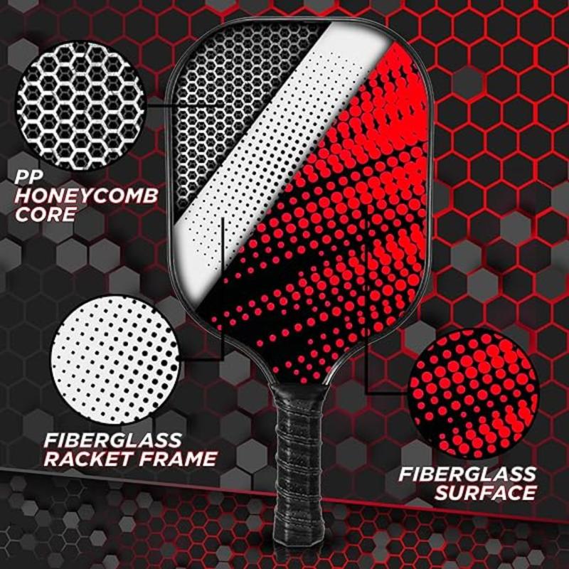 Pickleball Paddles Set of 2 - Best Durable Light Weight Fiberglass Paddle Rackets, 4 Pickle Balls and a Carry Bag for Pickleball Paddles Set