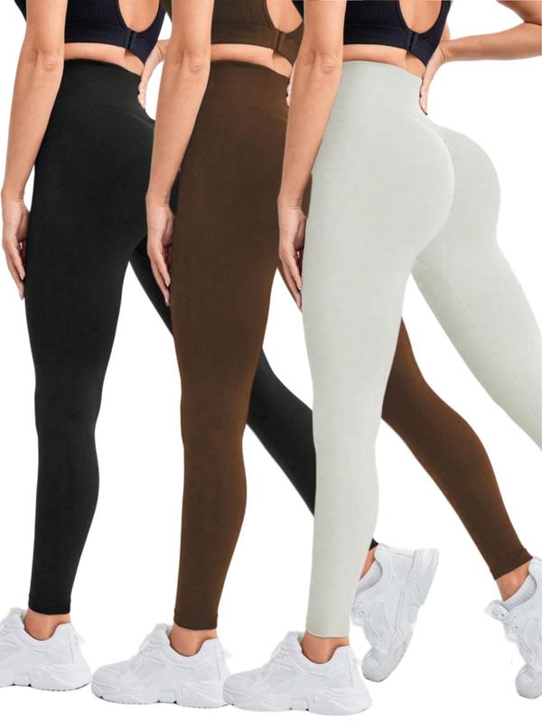 Women's Solid High Waist Sports Leggings, Sporty Breathable Comfortable Skinny Pants for Yoga Gym Workout Running, Ladies Sportswear for All Seasons