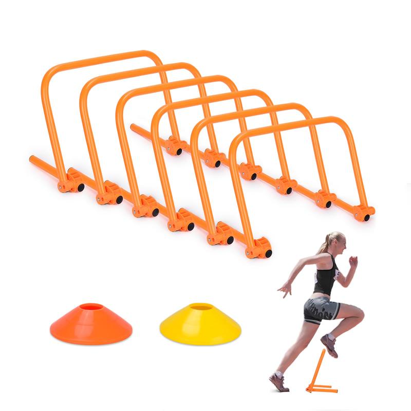 Adjustable Agility Training Hurdles Set - 6 Speed Hurdles, 12 Cones & Storage Bag for Football, Basketball, Soccer