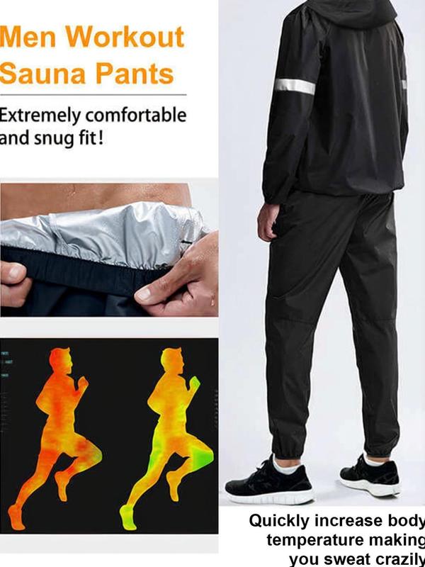 Men's Solid Elastic Waist Sauna Pants, Regular Fit Sporty Breathable Comfortable Trousers for Gym Workout Running, Men's Sportswear for All Seasons