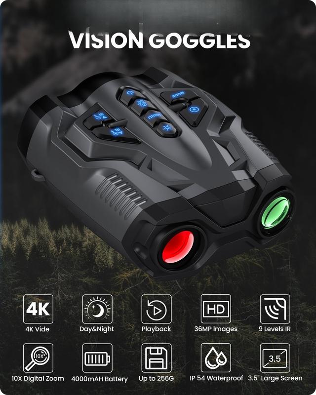 4K Night Vision Goggles, Night Vision Binoculars for Adults,10X Digital NightVision, 9 Gear Infrared with 32GB TF Card,4000mAh Battery, 3.5