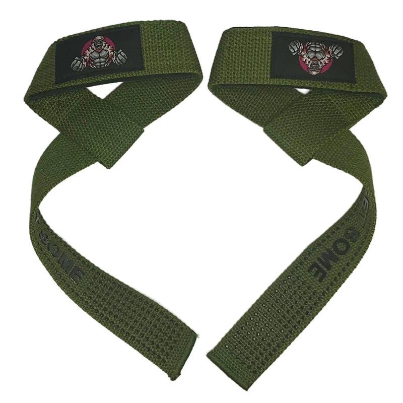 IRON CLASP Premium Padded and Silicone Gripping “GET SOME” Lifting Straps (Olive Green)