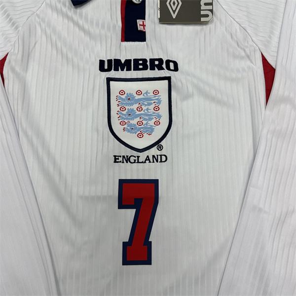 UMBRO 1998 FIFA World Cup England Red and White Home No. 7 David Beckham Long Sleeve Soccer Jersey Quick Drying