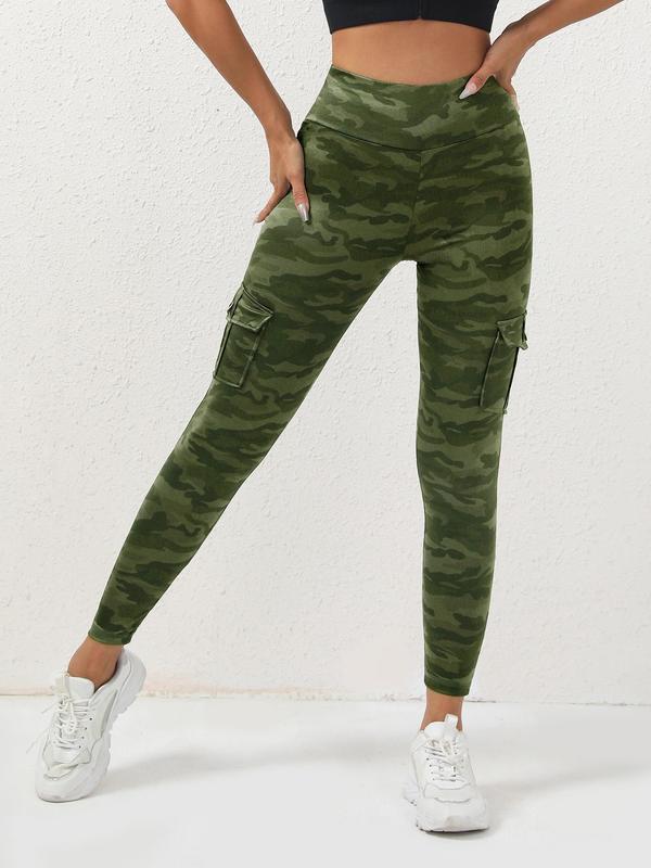 Women's Camo Print Pocket High Waist Sports Leggings, Casual Comfy Breathable Skinny Pants for Yoga Gym Workout Running, Ladies Sportswear for All Seasons, Women's Tight Pants, Tummy Control