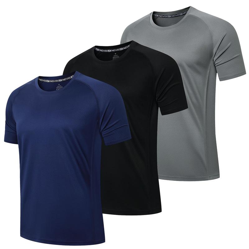 3 Pack Men's Breathable Cool Fitness T Shirts Running T Shirts Workout Clothes Shirts Moisture Wicking Sweatshirts