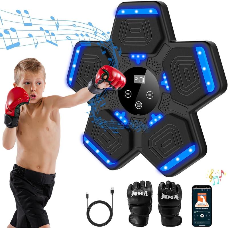 2024 Music Boxing Machine with Boxing Gloves, Smart Bluetooth Boxing Machine with LED Electronic Wall Mounted, Music Boxing Target Workout Punching Equipment for Home