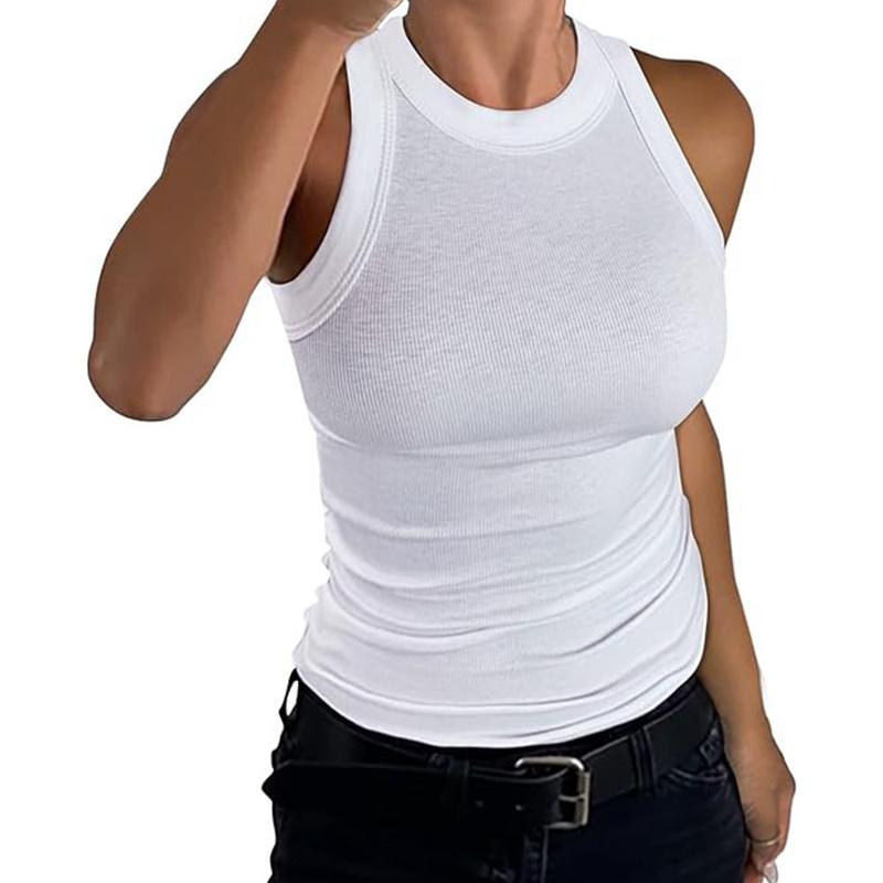 2Pack Womens Ladies Ribbed Thick Strap Racerback Tight Slim Fitted Sporty Workout Tank Tops