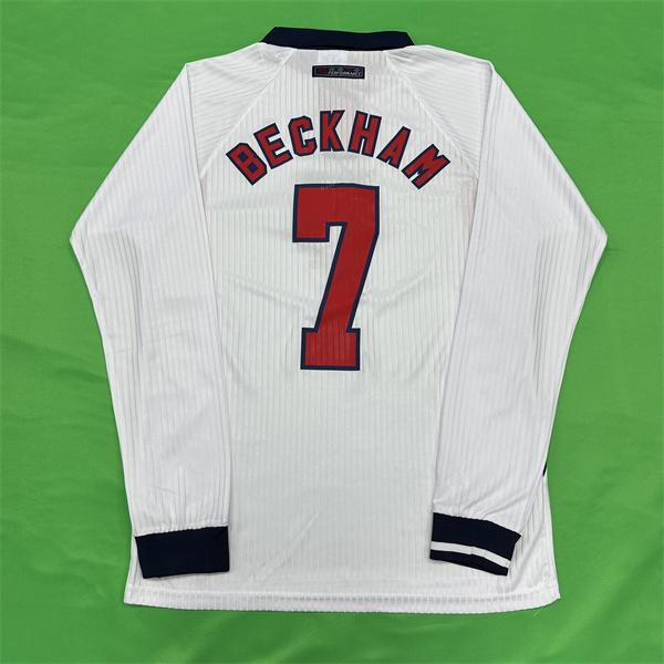 UMBRO 1998 FIFA World Cup England Red and White Home No. 7 David Beckham Long Sleeve Soccer Jersey Quick Drying