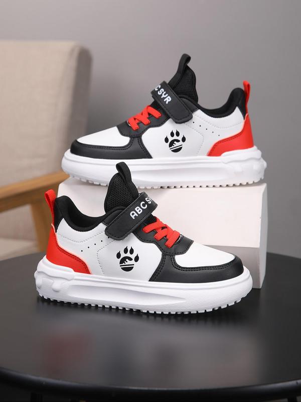 Boy's Letter & Paw Pattern Velcro Design Running Shoes, Sporty Comfortable Breathable Running Shoes, Lightweight Non-slip Sneakers for Daily Wear