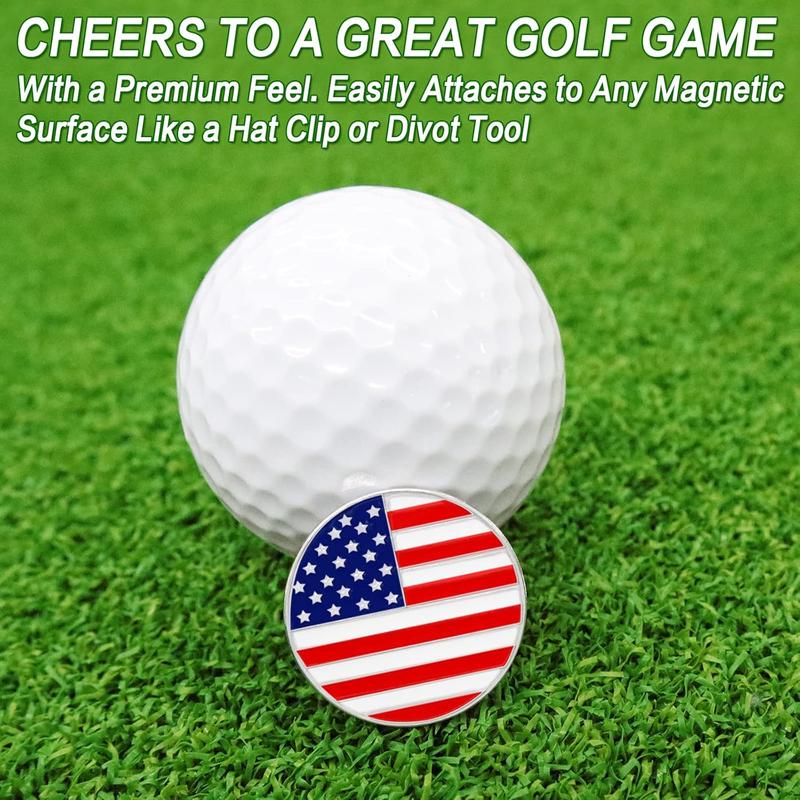 3 Pack Golf Ball Marker Hat Clip Magnetic Hat Clips USA Flag Patterns Durable Removable Ball Markers Attaches Easily to Cap Gifts for Men Women Golfer