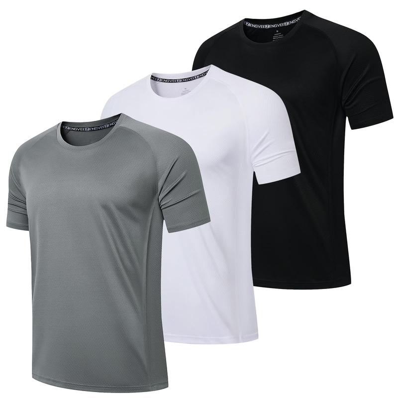 3 Pack Men's Breathable Cool Fitness T Shirts Running T Shirts Workout Clothes Shirts Moisture Wicking Sweatshirts