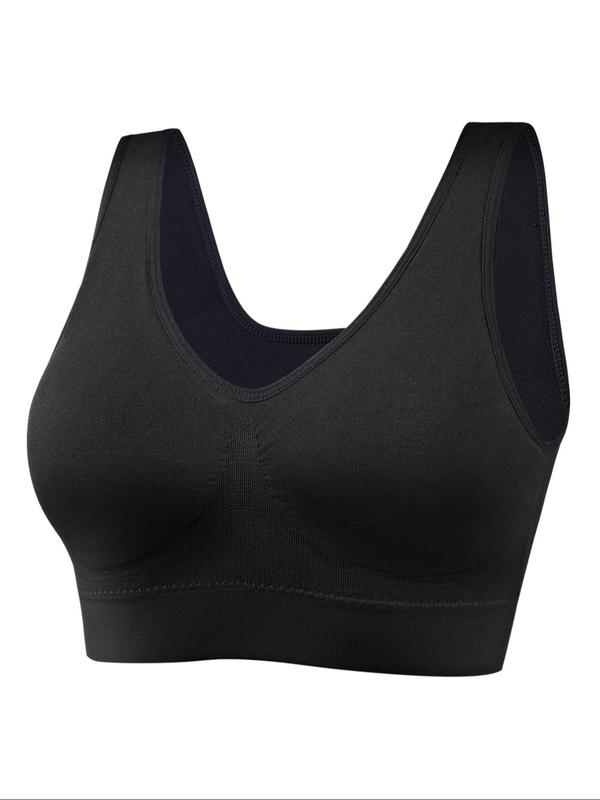  Plus 4pcs Solid Wireless Sports Bra, Push Up Bra, Soft Comfy Breathable Scoop Neck Lingerie Top for Daily Wear, Women's Clothing, Women's Underwear for All Seasons