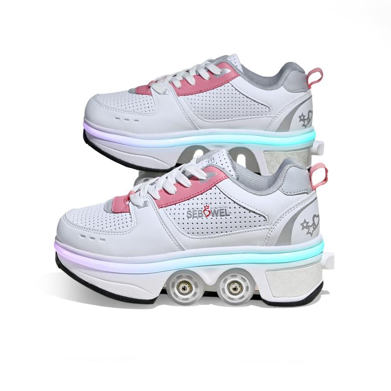 SEBOWEL Double-Row Deform Wheel Automatic Walking Shoes Invisible Deformation Roller Skate 2 in 1 Removable Pulley Skates Skating Parkour