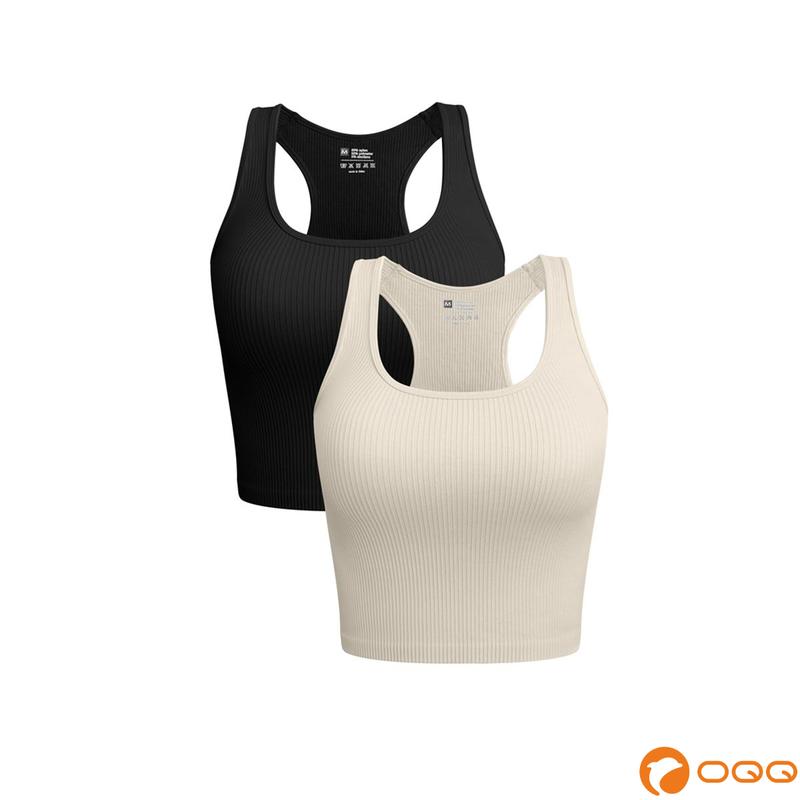 OQQ Women's 2 Piece Crop Tank Tops Ribbed Seamless Workout Sleeveless Shirts Racerba Crop Tckops