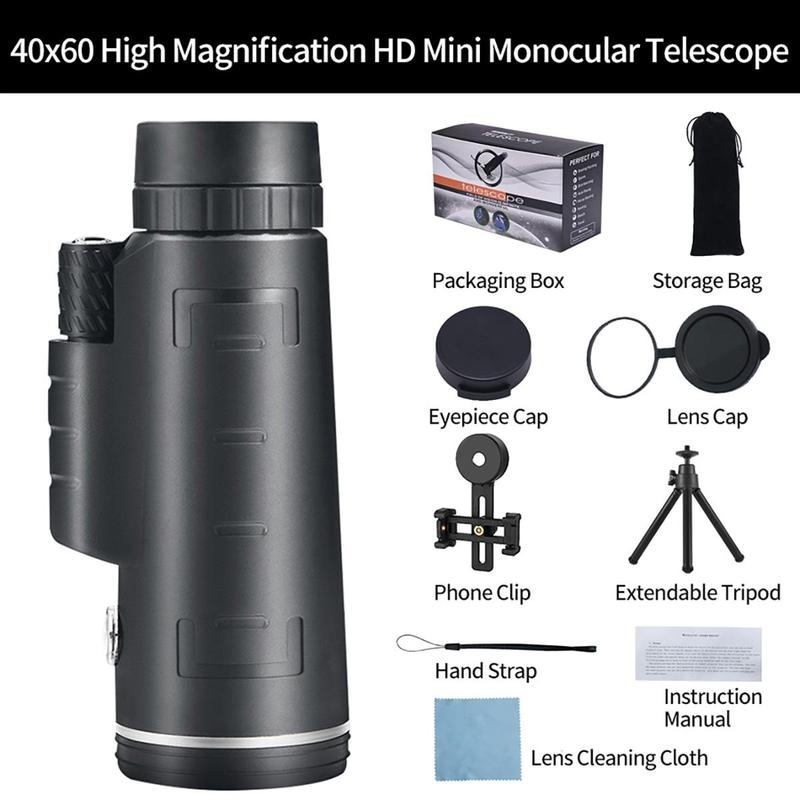 HD Single-tube Telescope with Phone Holder & Tripod, Travel Waterproof Monocular for Outdoor Camping Travel Hiking Fishing Sightseeing Concert, Solocamping, Bikepacking, Glamping