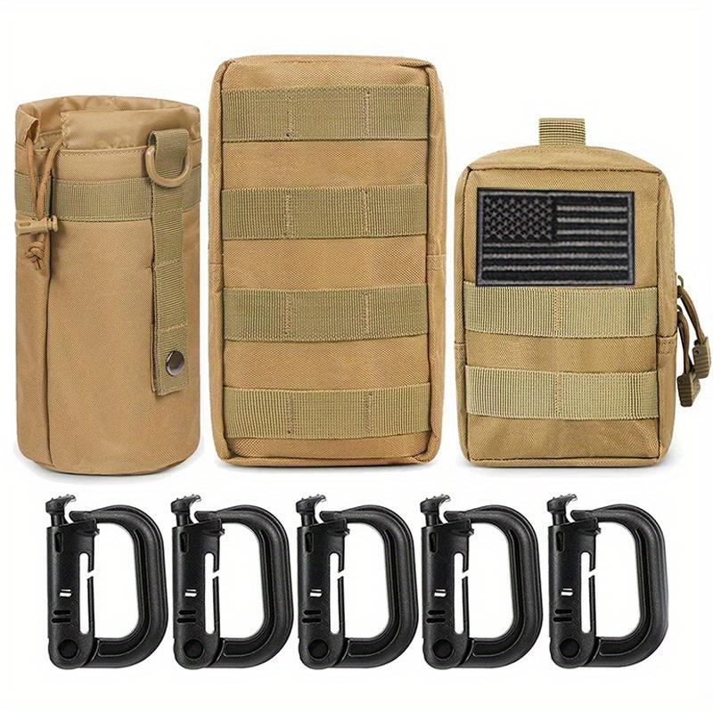 3-Pack Molle Pouch Combo, Water Bottle Pouch Holder Molle Pouches, Compact Utility EDC Waist Bag Pack Get 5 D Buckles And 1 American Flag Badge